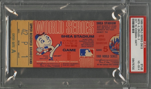 1969 New York Mets World Series Game 5 Ticket  (PSA/DNA VG-EX 4)